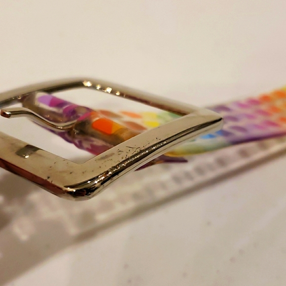 Vintage belt, rainbow squares. Clear flexible vinyl, silver tone hardware - Picture 7 of 7